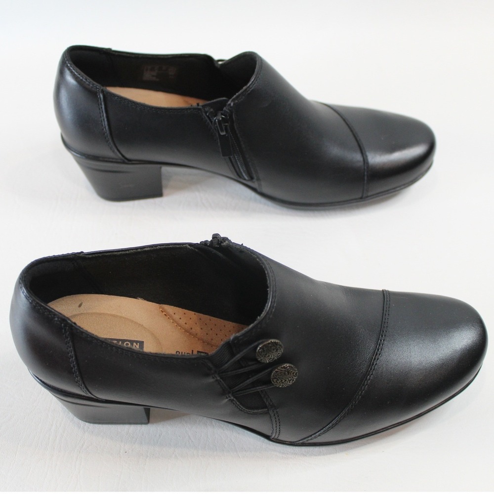 Clarks Collection Black Leather Side Zip Button Ankle Booties Women's US 9.5 M